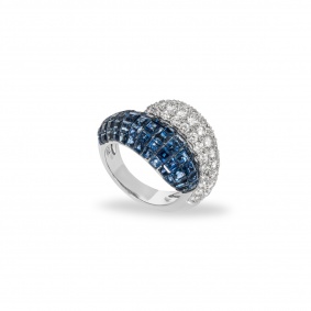 White Gold Sapphire & Diamond Bypass Ring